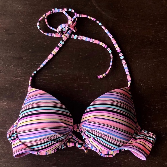 VS Multi-Stripe Foil Push-Up Halter Bikini Top - Picture 1 of 6